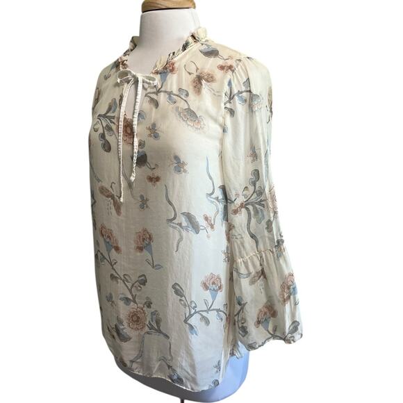 Angela Moda Italy 100% Silk Top Size M Whimsy Cottage Romantic Floral - Picture 3 of 7